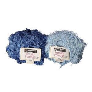 2x Schachenmayr Nomotta Brazili Pompon Yarn Skein Set Blue Eyelash Craft 50g